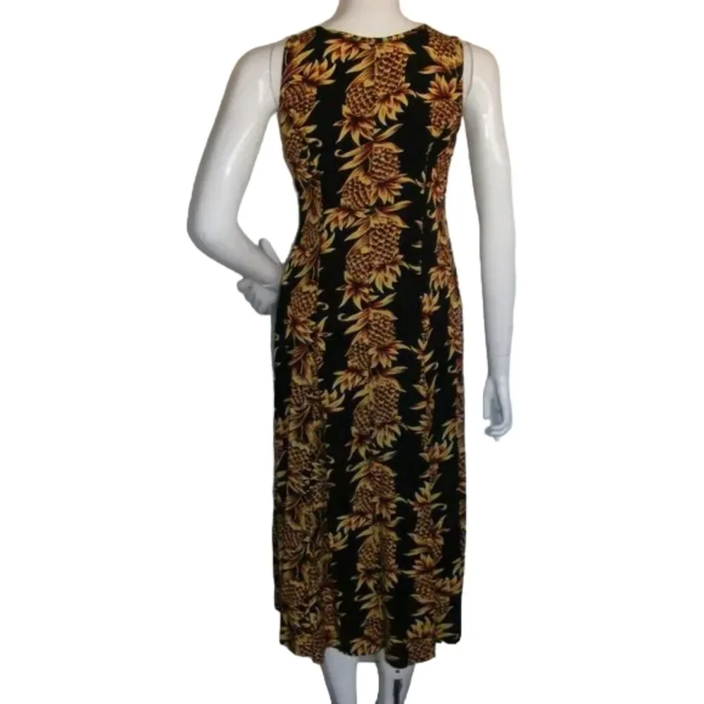 PINEAPPLE MOON Midi Dress, 2, Pineapple print, Sleeveless, Sheath, Black/Yellow - Picture 6 of 13